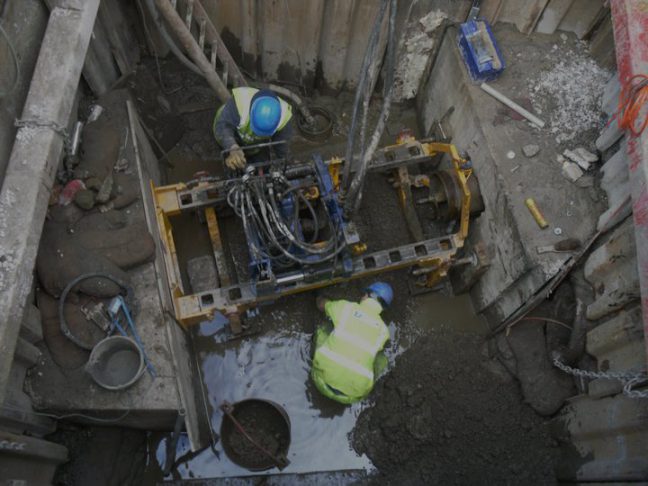 The Perforator PBA85 in the start shaft on the Blackburn flood alleviation project